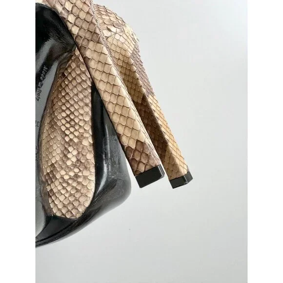 CELINE Phoebe Philo Snakeskin Black Leather High Heel Stiletto Pumps, Size 37.5 - Picture 10 of 16